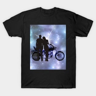 Motorcycle couple 2 in Blue T-Shirt